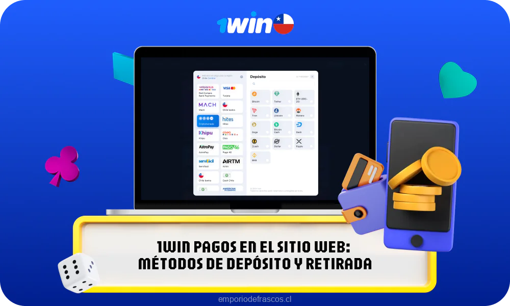 En el sitio web y la aplicación móvil de 1win Chilli puedes depositar utilizando métodos de pago populares y seguros, que también están disponibles para retirar ganancias