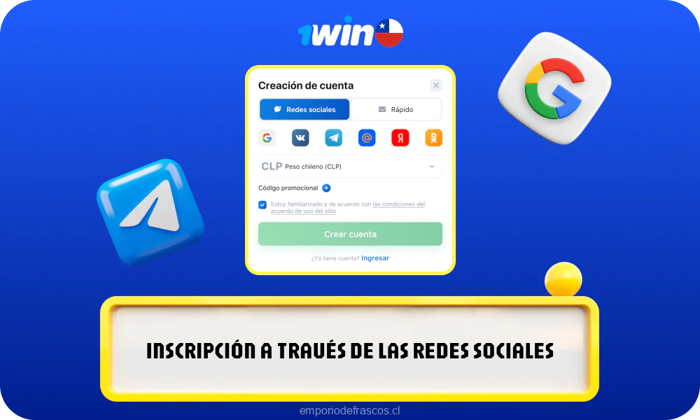 Para registrarse en 1win a través de las redes sociales, haga clic en Registrarse, seleccione la red social adecuada, introduzca sus datos de acceso y confirme su registro